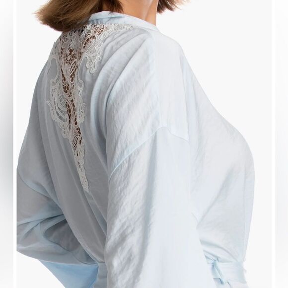 In Bloom by Jonquil Philipa Lace Trim Satin Wrap Pale Blue NWT IN PACKAGING - Picture 4 of 7